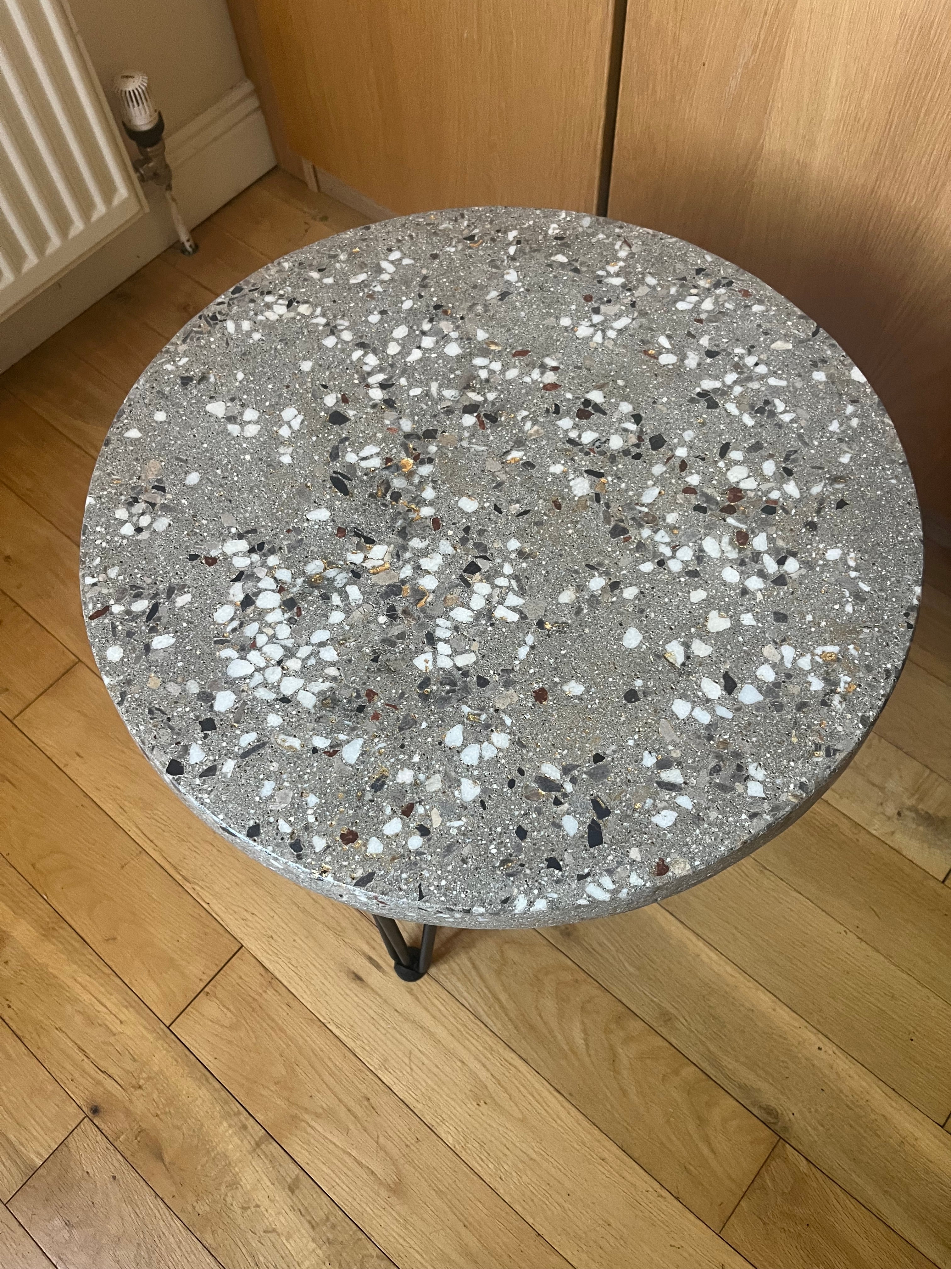 Handcrafted Terrazzo Side Table | White Stone & Gold Leaf | Made in Ireland