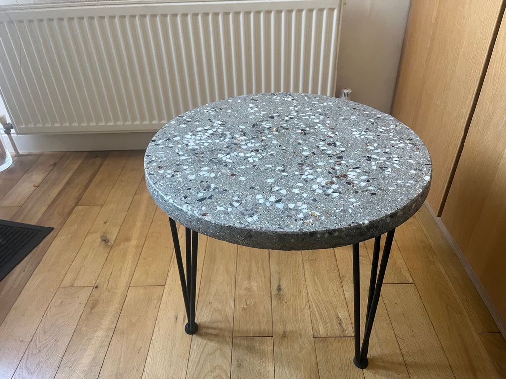 Handcrafted Terrazzo Side Table | White Stone & Gold Leaf | Made in Ireland