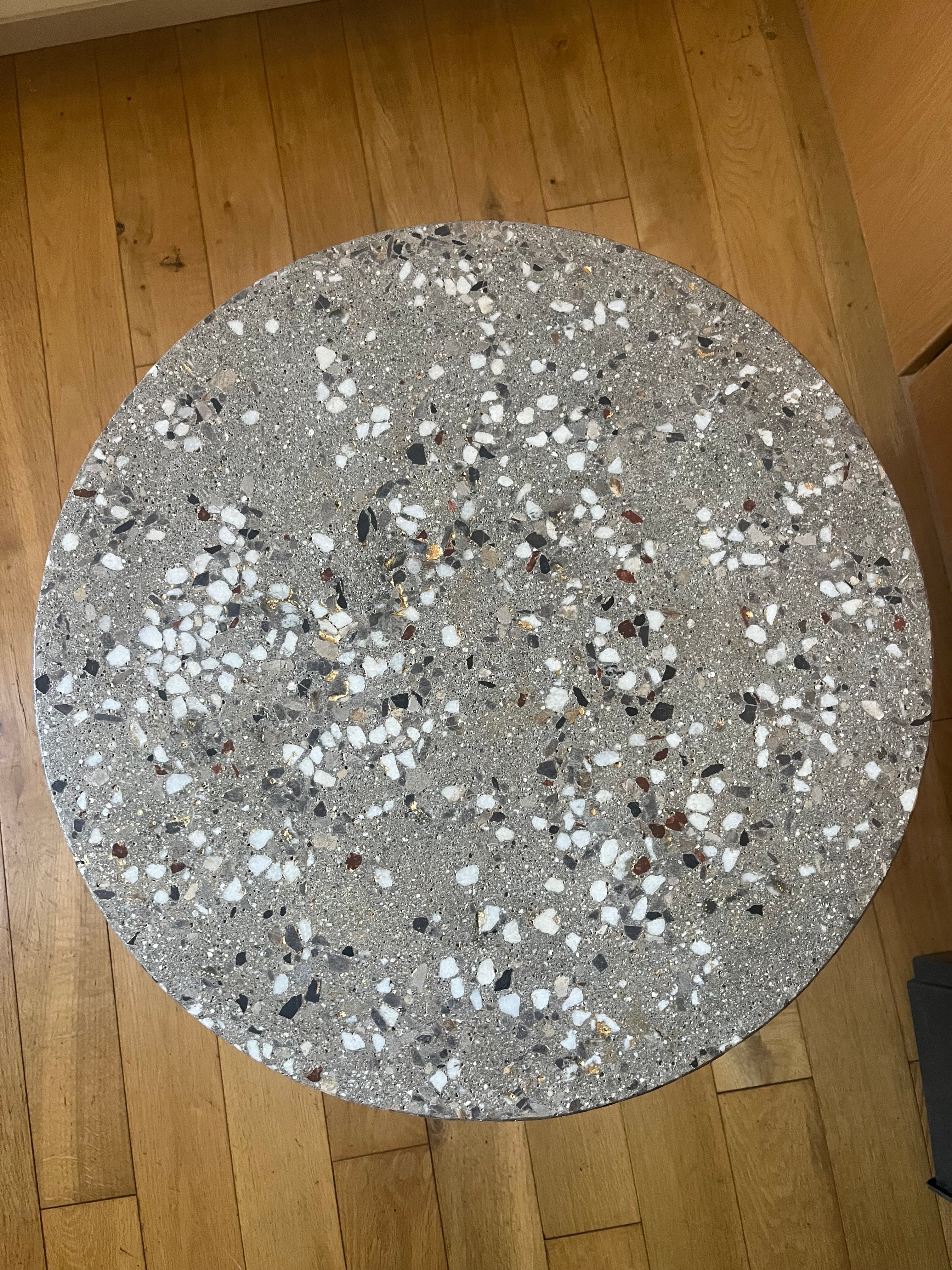 Handcrafted Terrazzo Side Table | White Stone & Gold Leaf | Made in Ireland