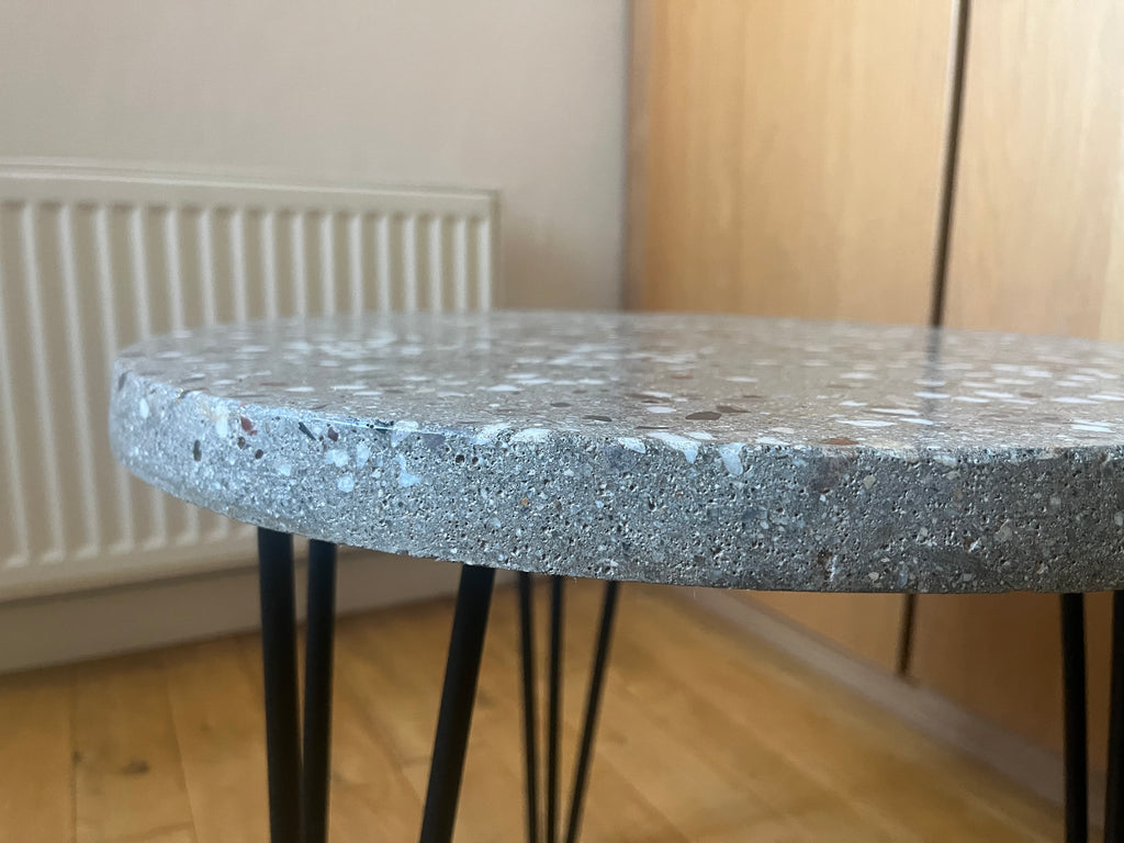 Handcrafted Terrazzo Side Table | White Stone & Gold Leaf | Made in Ireland