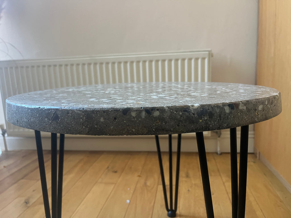 Handcrafted Terrazzo Side Table | White Stone & Gold Leaf | Made in Ireland