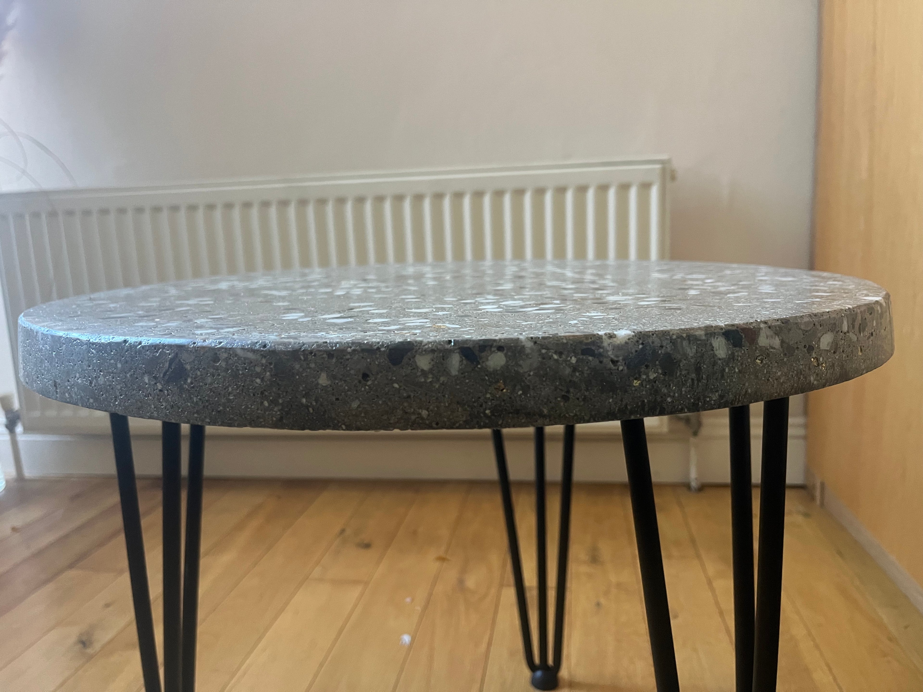 Handcrafted Terrazzo Side Table | White Stone & Gold Leaf | Made in Ireland
